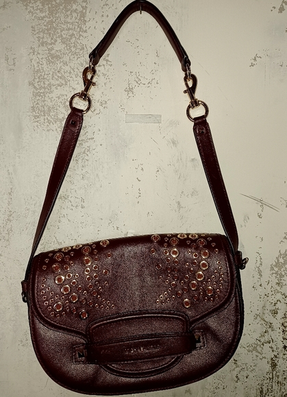 Michael Kors Oxblood Maroon Burgundy Wine Studded Shoulder Bag Purse - Picture 3 of 8